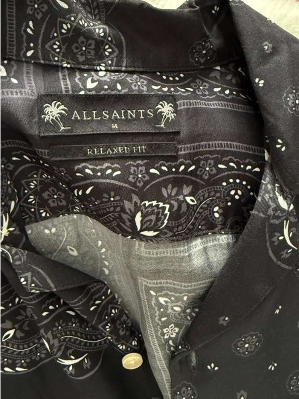 All Saints Navy Bandana-Print Short Sleeve Button-Front Shirt - Picture 4 of 9